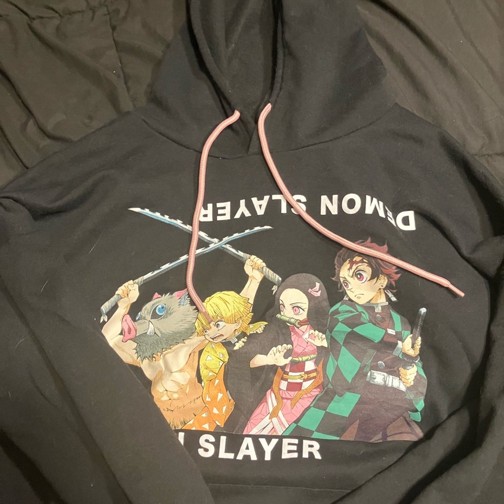 Demon Slayer Black Hoodie with Pink Accents